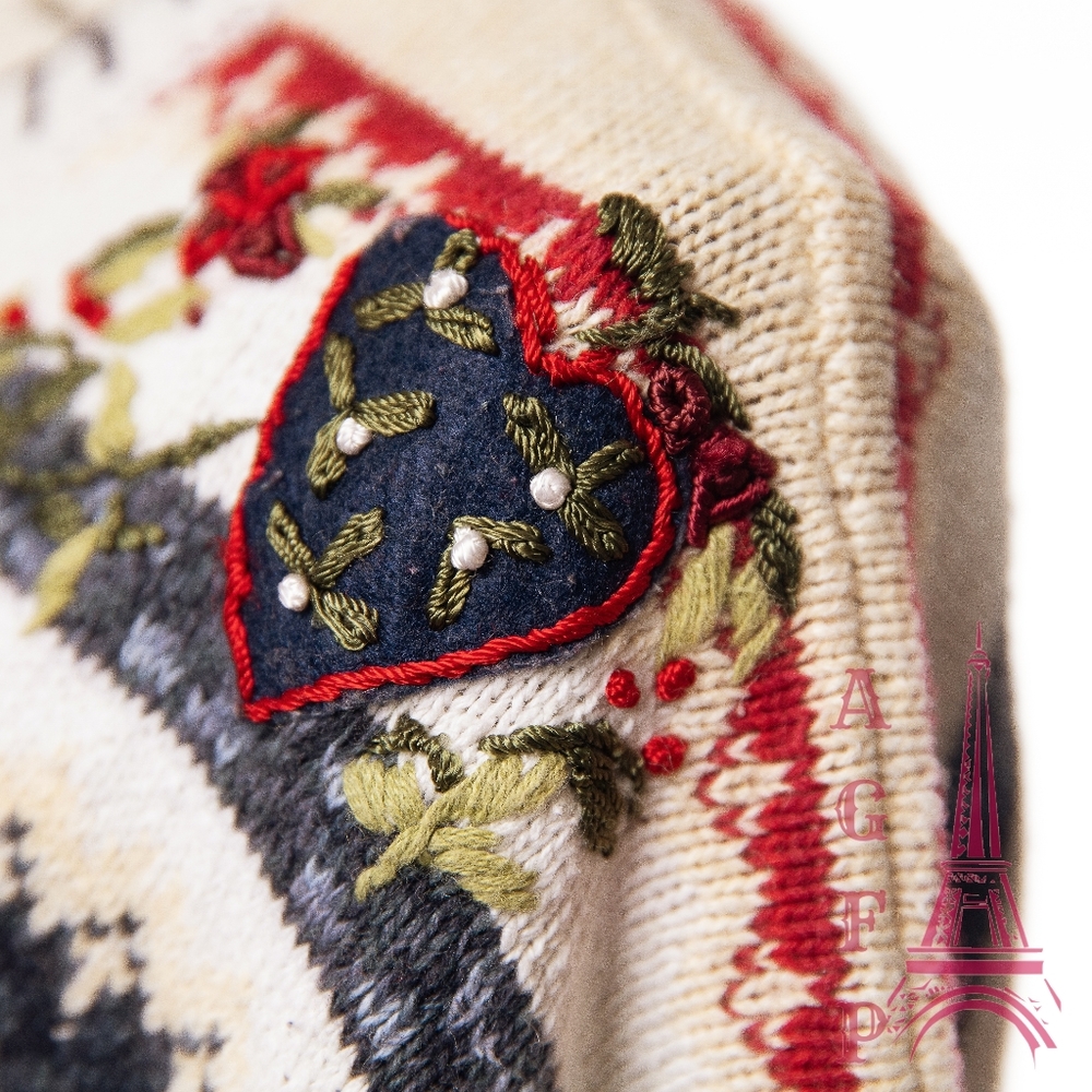 Heirloom Collectibles vintage hearts ugly Christmas chunky knit sweater cardigan - Picture 7 of 16